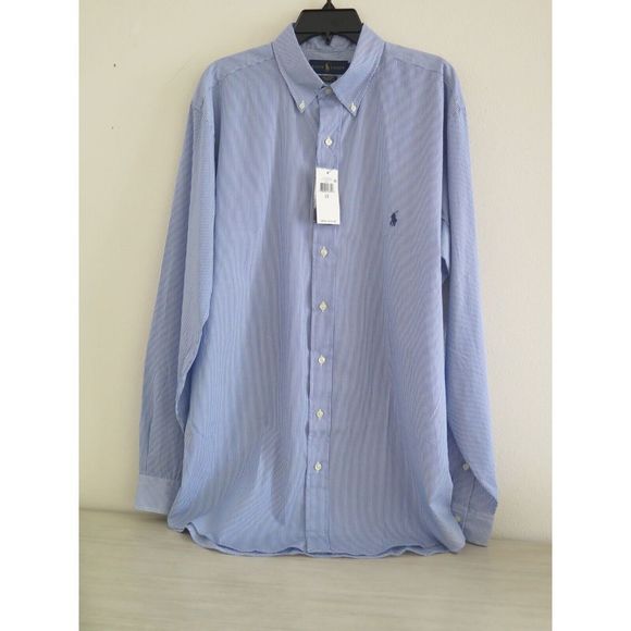 Ralph Lauren Mens Sz LT Blue/White Stripe Classic Fit Button Down L/S Shirt $110 - Picture 1 of 9